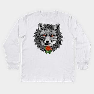 Fox Orange Rose Wreath Kids Long Sleeve T-Shirt